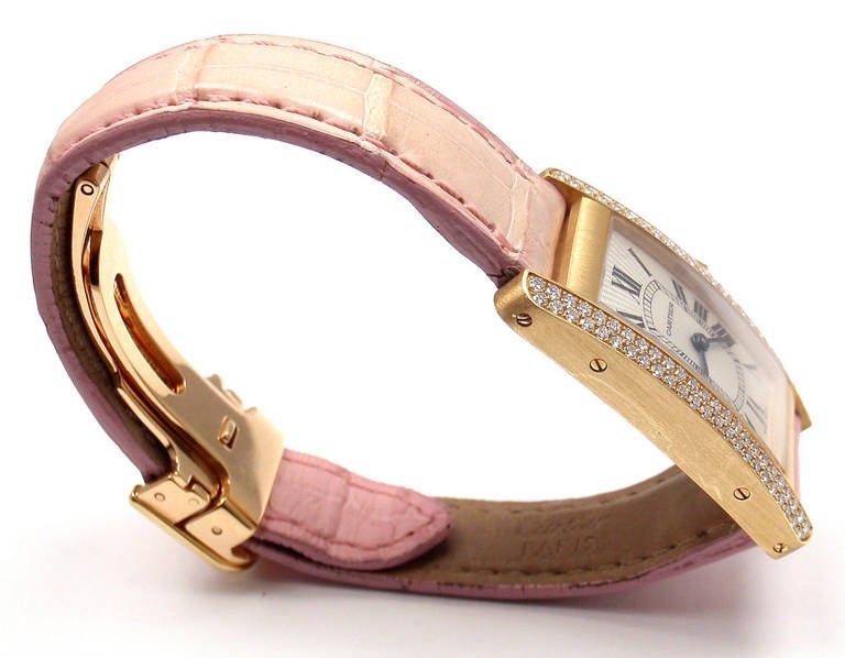 Women's Cartier Lady's Yellow Gold and Diamond Tank Americaine Wristwatch