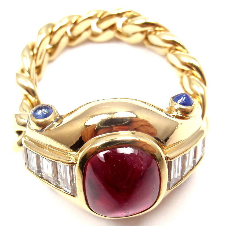 Bulgari Ruby Sapphire Diamond Yellow Gold Band Ring 2