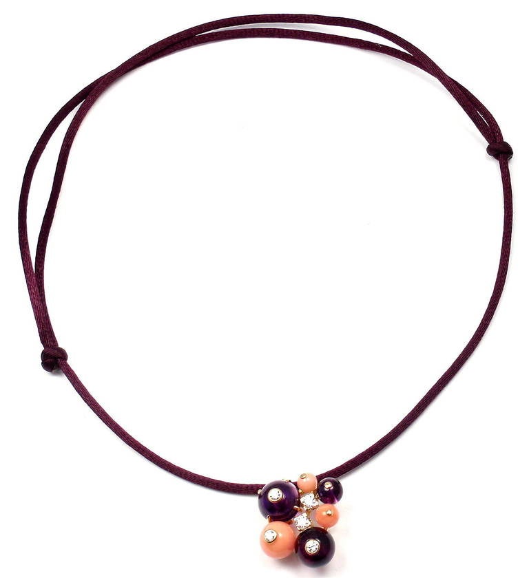 Women's Cartier Coral Amethyst Diamond Rose Gold Silk Cord Delices de Goa Necklace
