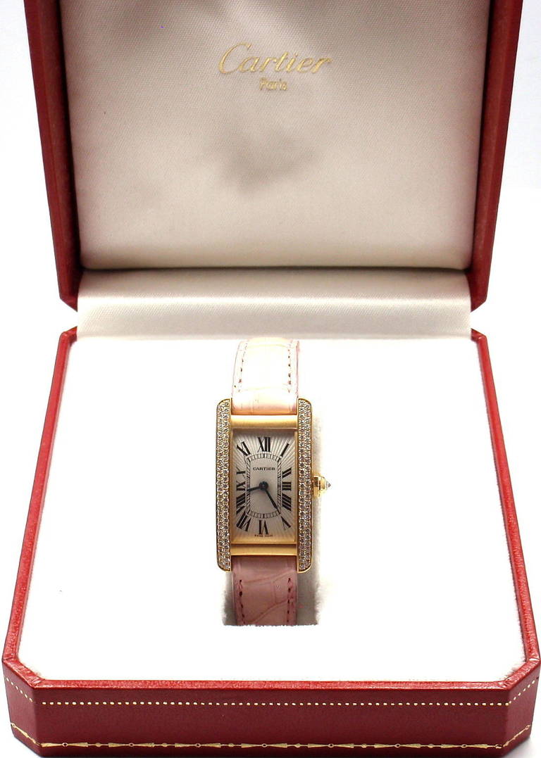 Cartier Lady's Yellow Gold and Diamond Tank Americaine Wristwatch 5