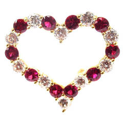 Tiffany & Co. Ruby Yellow Gold Diamond Heart Pin Brooch