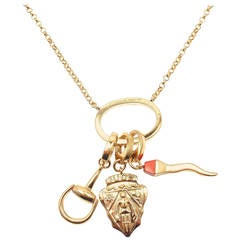 Retro Gucci Coral Multi Charm Emblem Horsebit Gold Necklace
