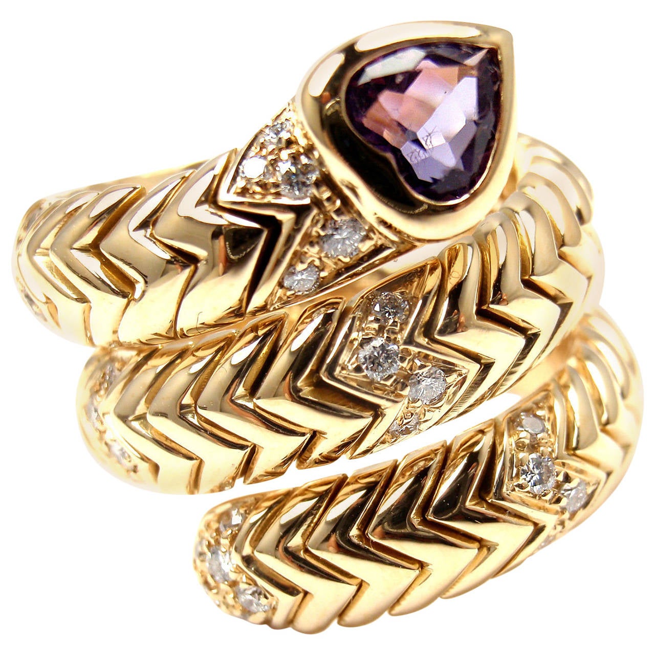 Bulgari Amethyst Diamond Gold Spiga Snake Band Ring