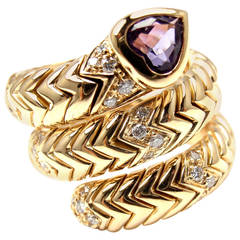 Bulgari Amethyst Diamond Gold Spiga Snake Band Ring