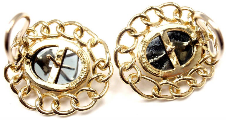 Angela Cummings Large Hematite Yellow Gold Earrings In New Condition In Holland, PA