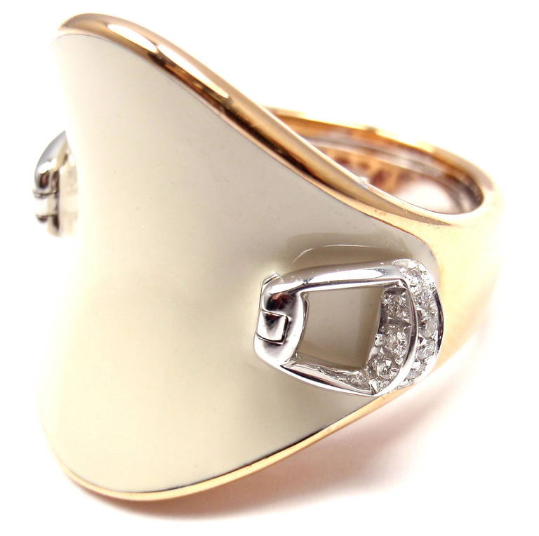 Contemporary Roberto Coin Saddle Stirrup Diamond Enamel Rose Gold Ring For Sale