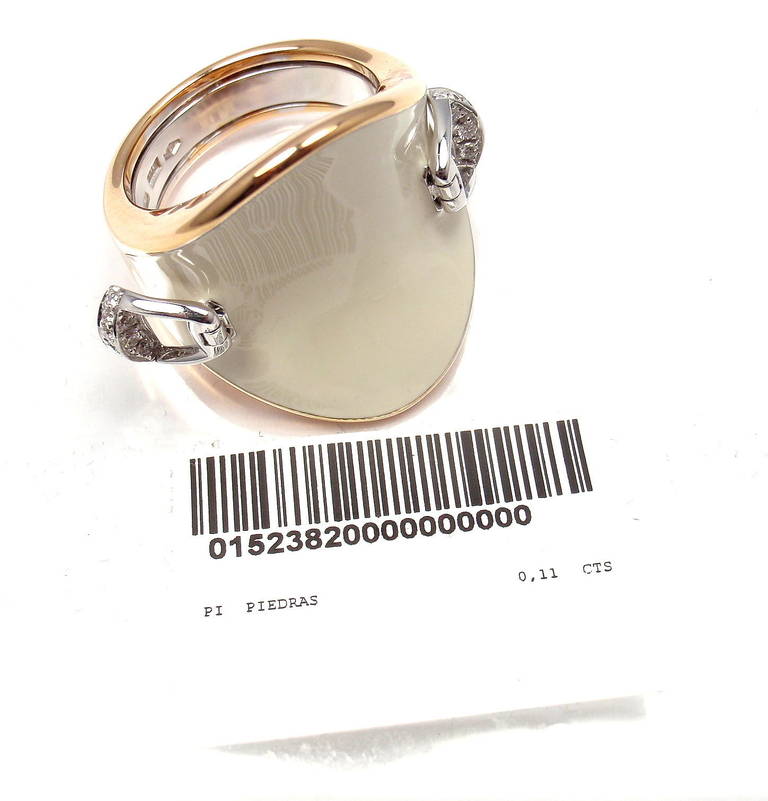 Roberto Coin Saddle Stirrup Diamond Enamel Rose Gold Ring For Sale 1