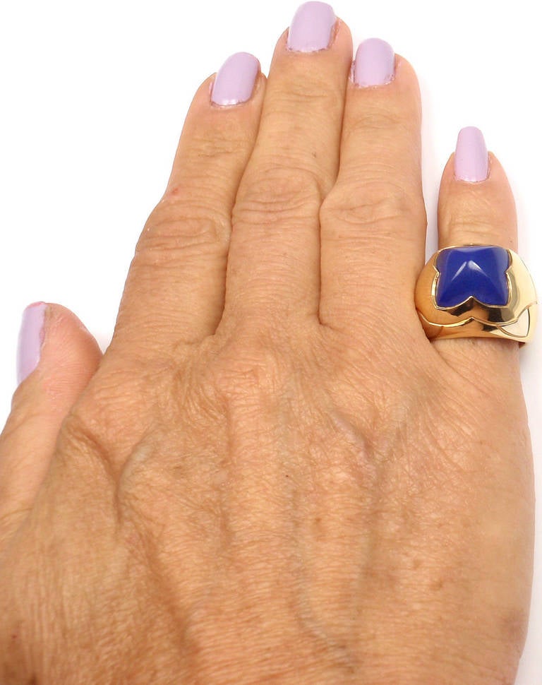 Bulgari Pyramid Lapis Lazuli Yellow & White Gold Ring In New Condition In Holland, PA