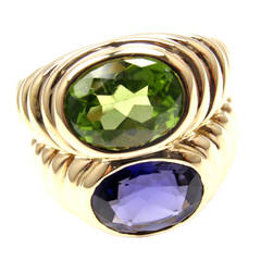 Bulgari Peridot And Iolite Yellow Gold Ring 9