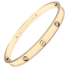 Cartier Love Four Diamond Yellow Gold Bangle Bracelet