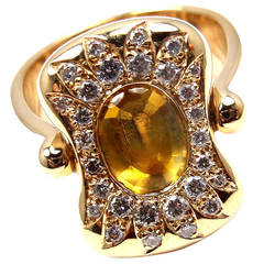 Hermes Citrine Yellow Sapphire Diamond Yellow Gold Flip Ring 12