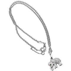 Cartier Emerald Diamond White Gold Elephant Pendant Necklace