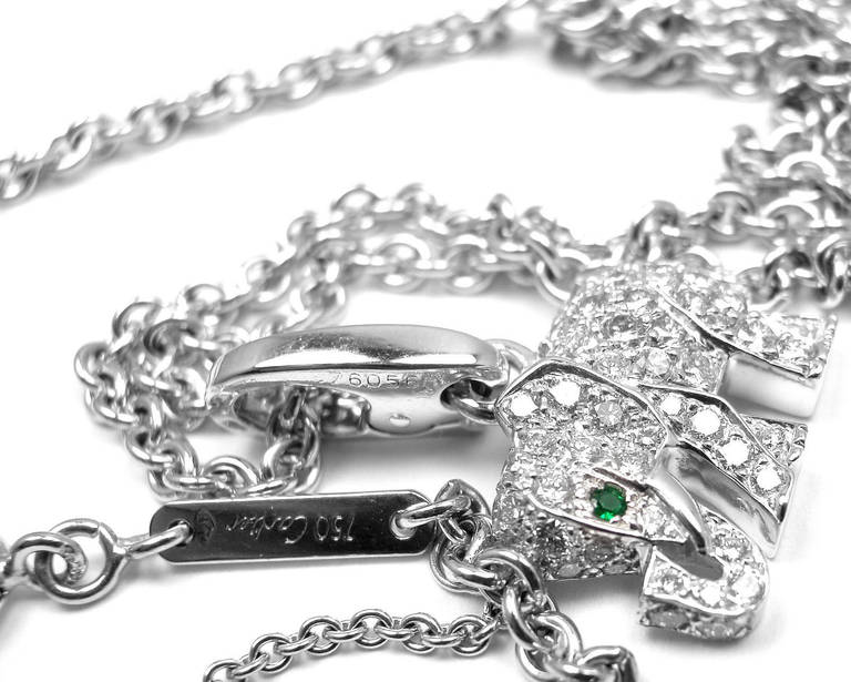 Women's Cartier Emerald Diamond White Gold Elephant Pendant Necklace