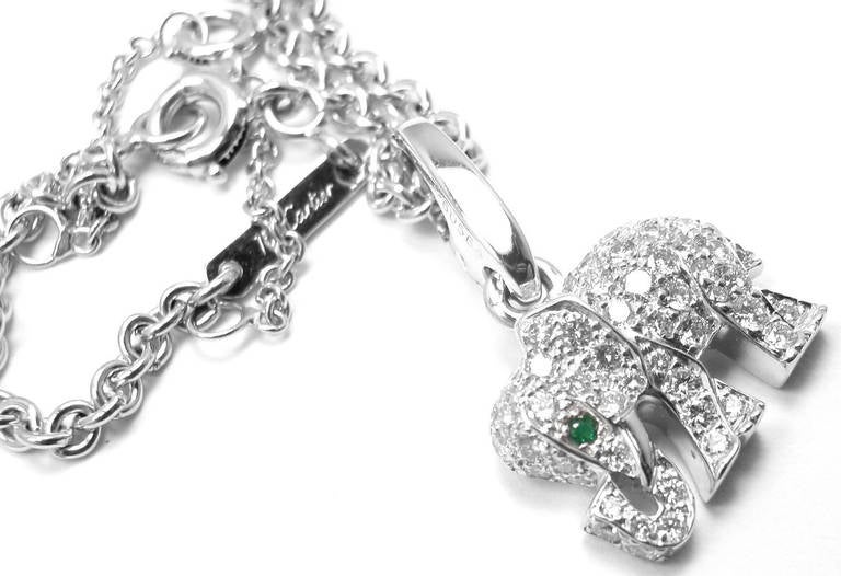 Cartier Emerald Diamond White Gold Elephant Pendant Necklace 2