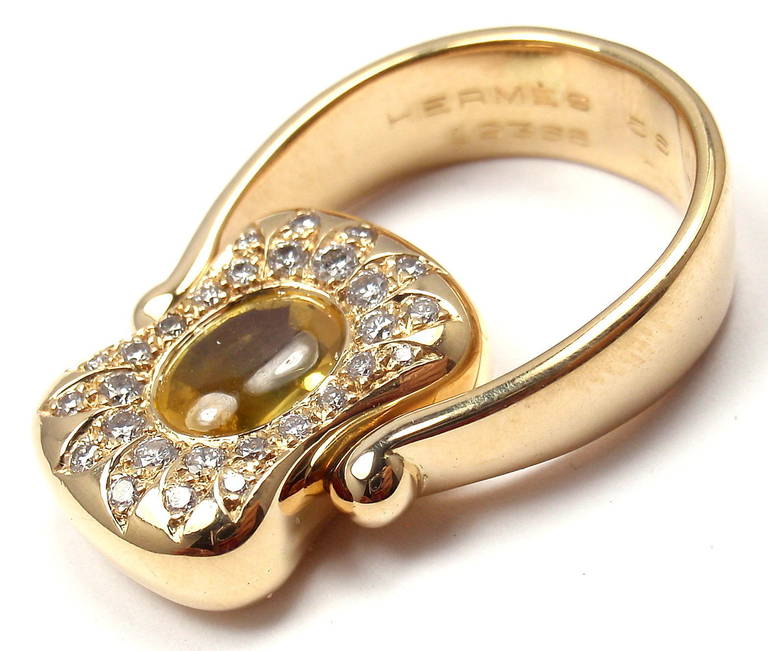 Women's Hermes Citrine Yellow Sapphire Diamond Yellow Gold Flip Ring