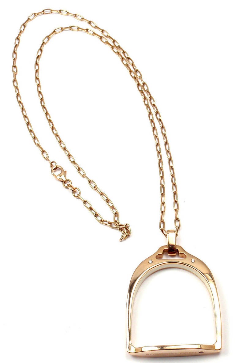 Roberto Coin Saddle Stirrup Diamond Rose Gold Pendant Necklace