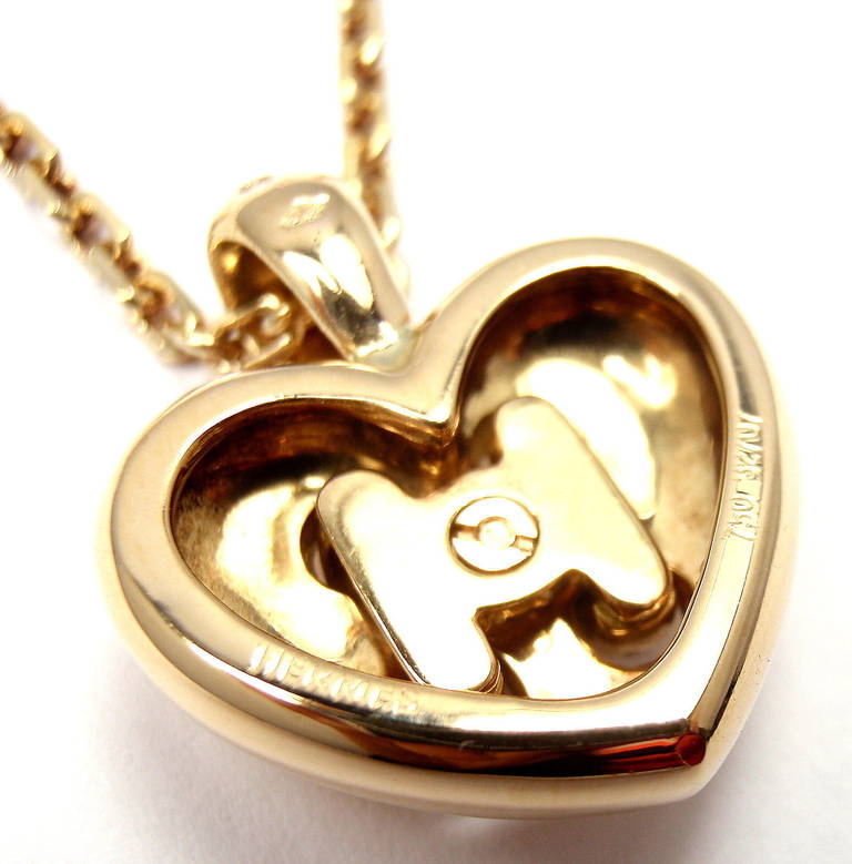 Hermes Diamond Yellow Gold H Heart Pendant Necklace 2