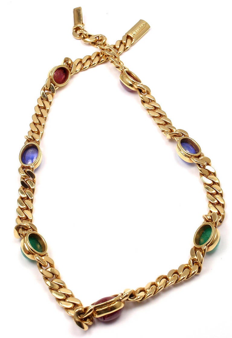 Women's Bulgari Ruby Sapphire Emerald Yellow Gold Link Necklace