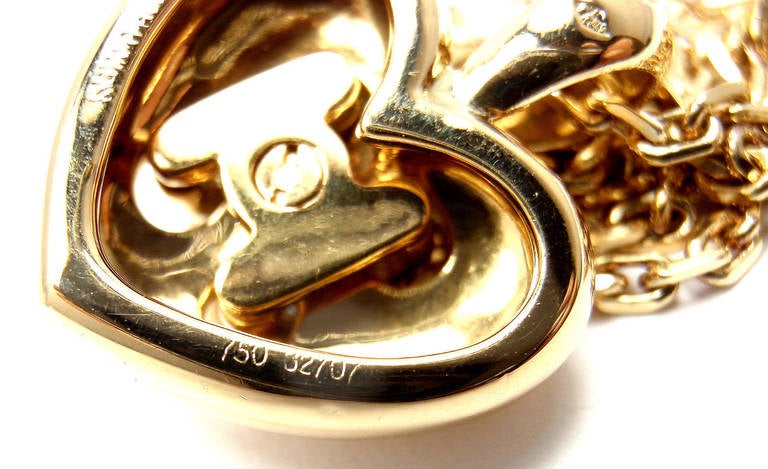Hermes Diamond Yellow Gold H Heart Pendant Necklace In New Condition In Southampton, PA
