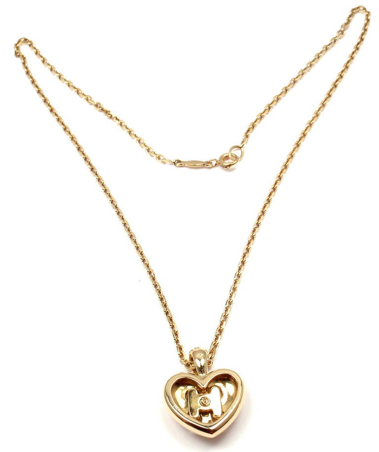 Women's Hermes Diamond Yellow Gold H Heart Pendant Necklace