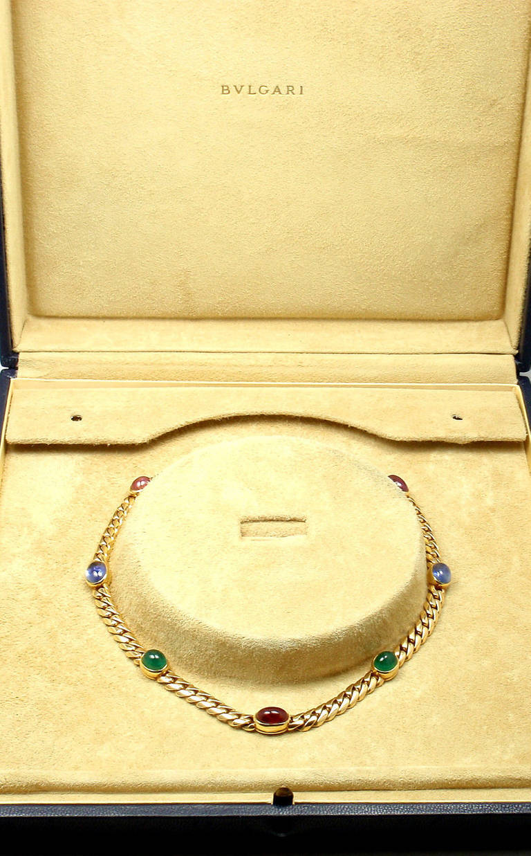 Bulgari Ruby Sapphire Emerald Yellow Gold Link Necklace 1