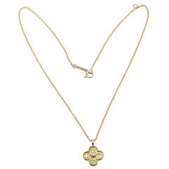 Retro Van Cleef & Arpels Alhambra Diamond Yellow Gold Pendant Necklace