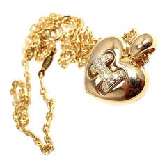 Hermes - Collier pendentif cœur en or jaune H avec diamants