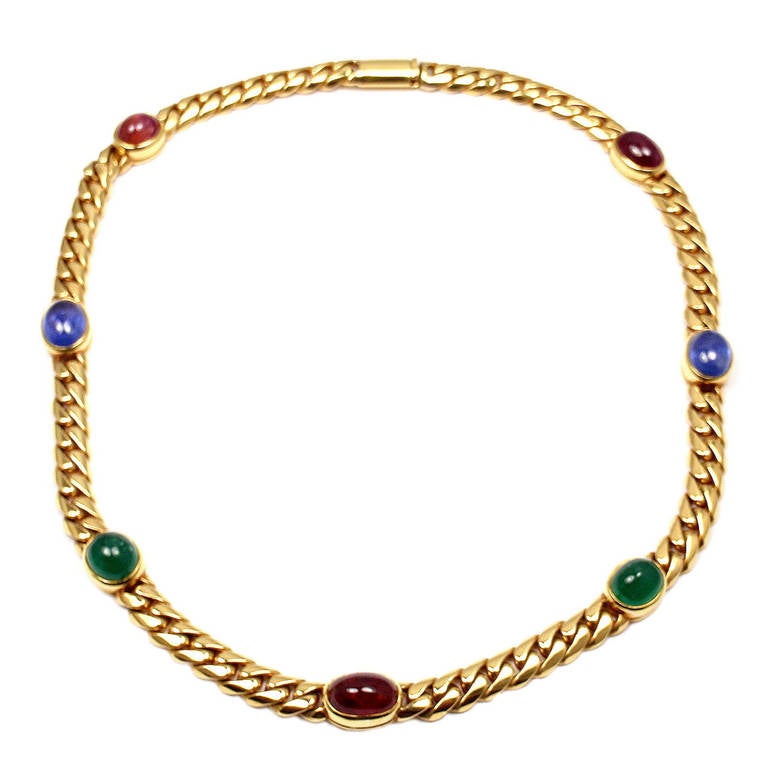 Bulgari Ruby Sapphire Emerald Yellow Gold Link Necklace