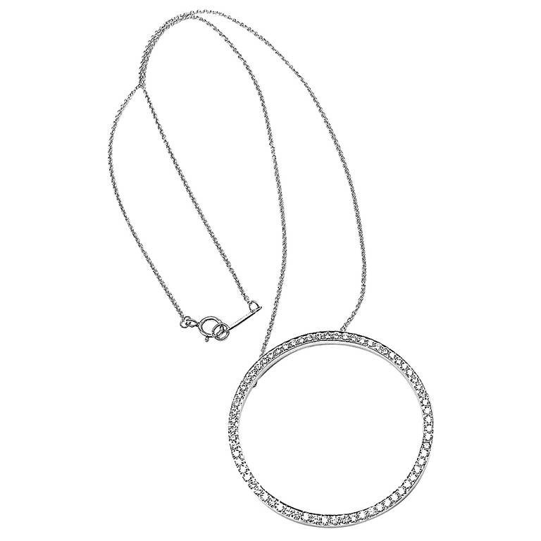 Tiffany and Co. Diamond Platinum Large Circle Pendant Necklace at 1stDibs