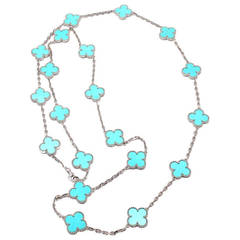 Van Cleef & Arpels Turquoise Alhambra White Gold Necklace