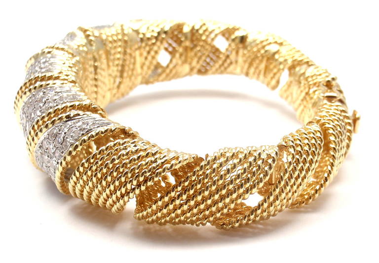Tiffany & Co. Diamond Wide Yellow Gold Bangle Bracelet In New Condition In Holland, PA