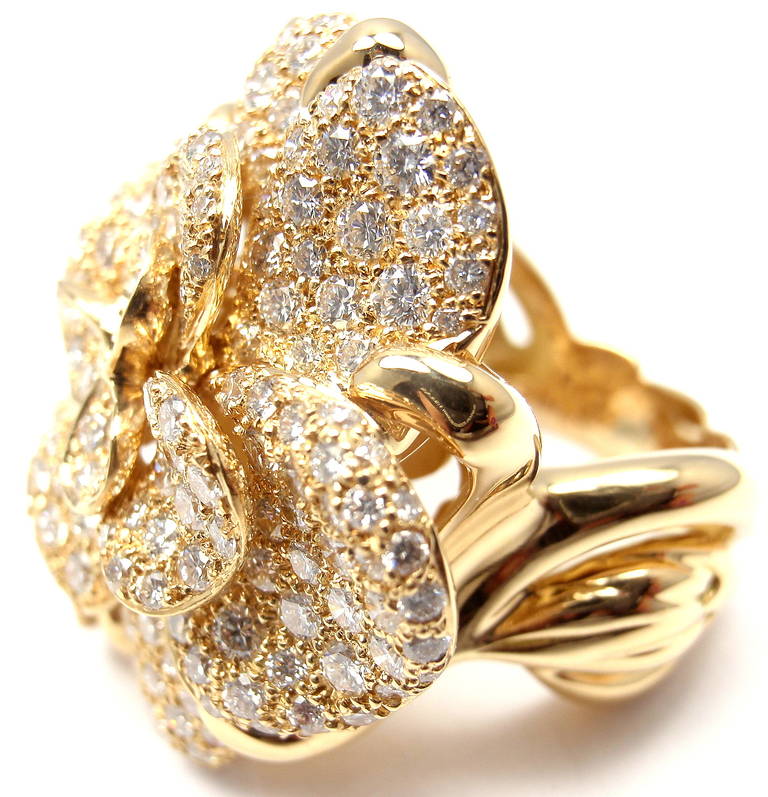 Chanel Diamond Yellow Gold Large Camellia Flower Ring at 1stDibs ...