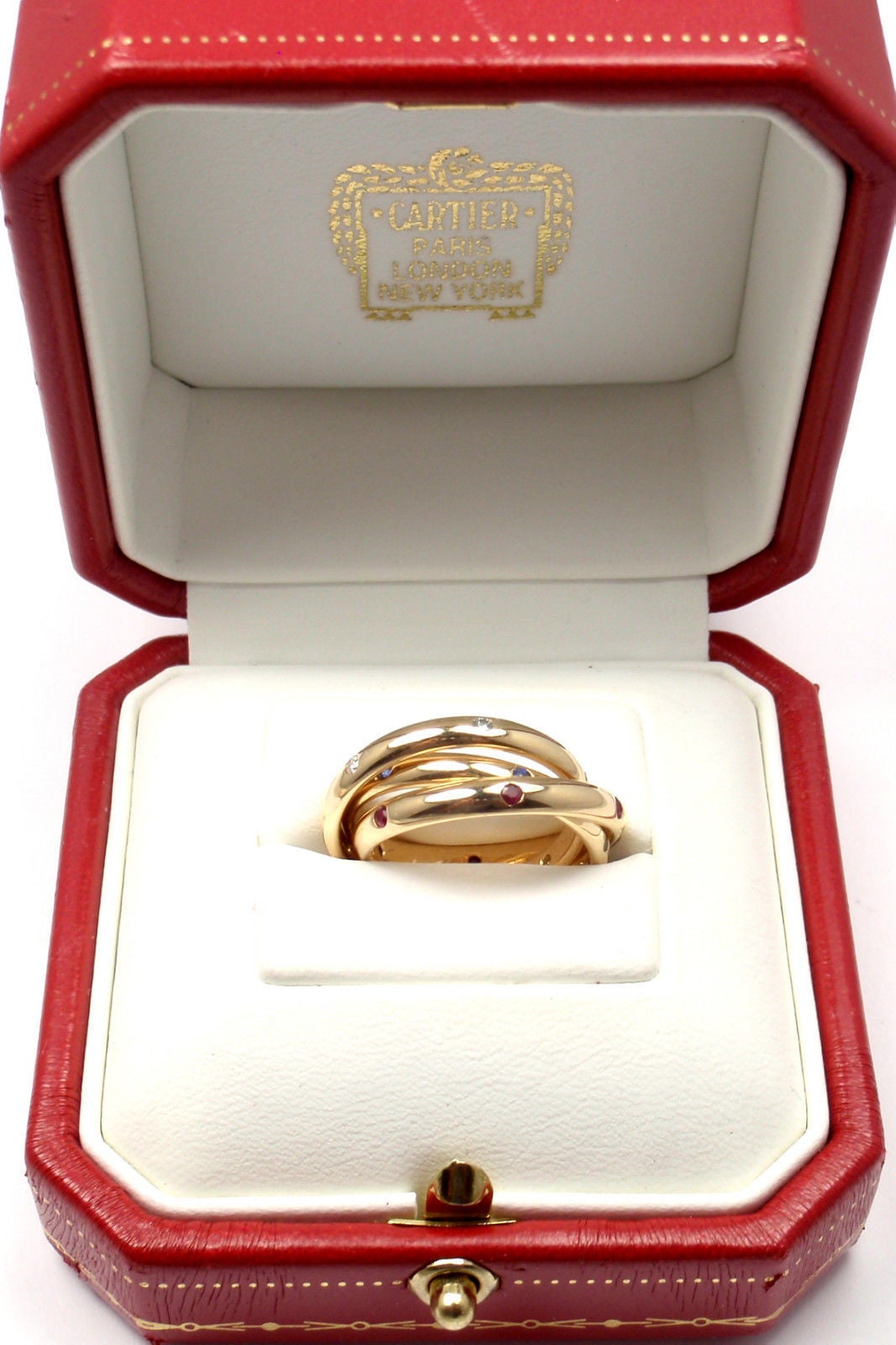Cartier Ruby Sapphire Diamond Yellow Gold Trinity Band Ring 5