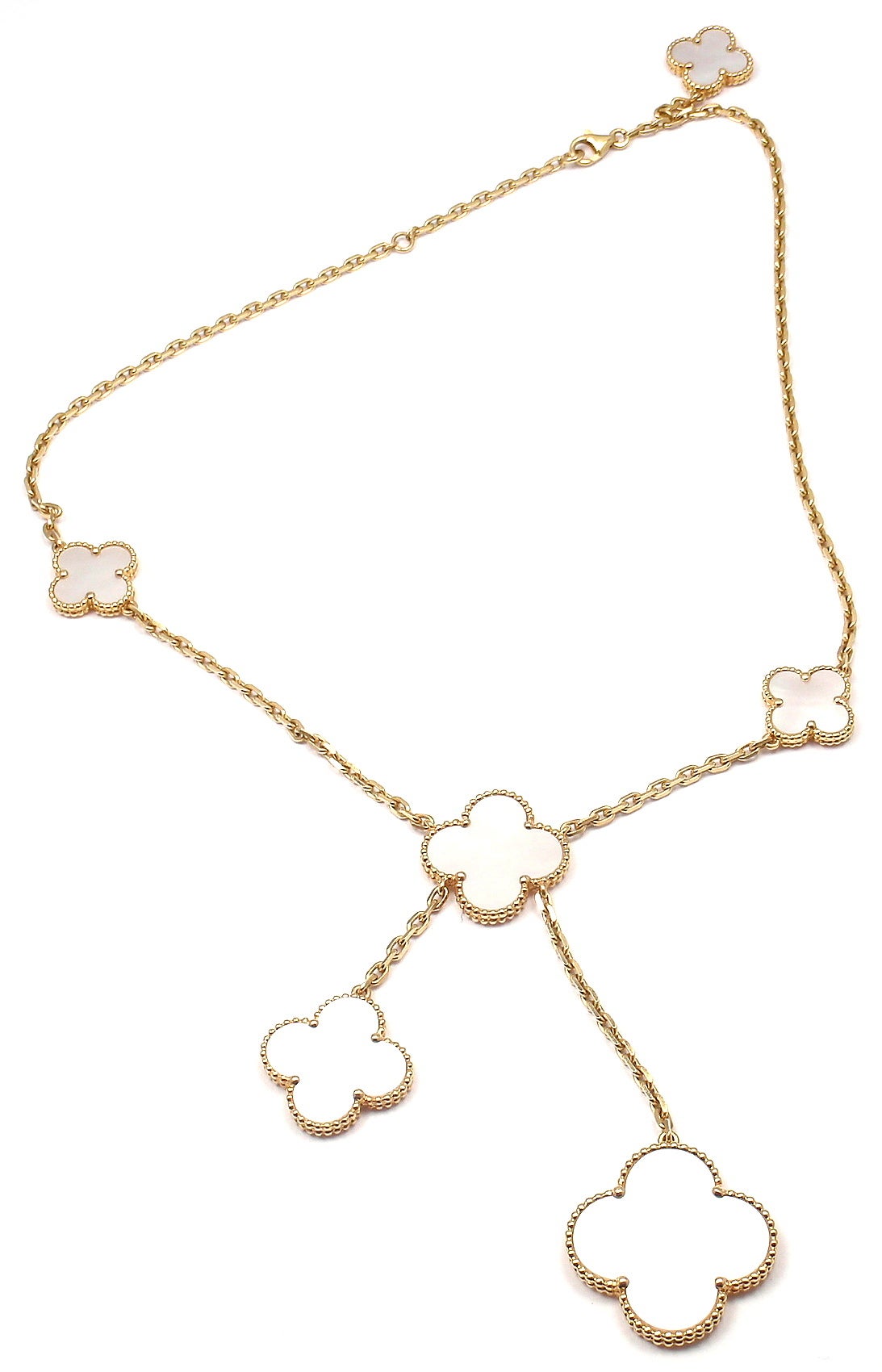 Van Cleef & Arpels Magic Alhambra Mother Of Pearl Yellow Gold Necklace In New Condition In Holland, PA