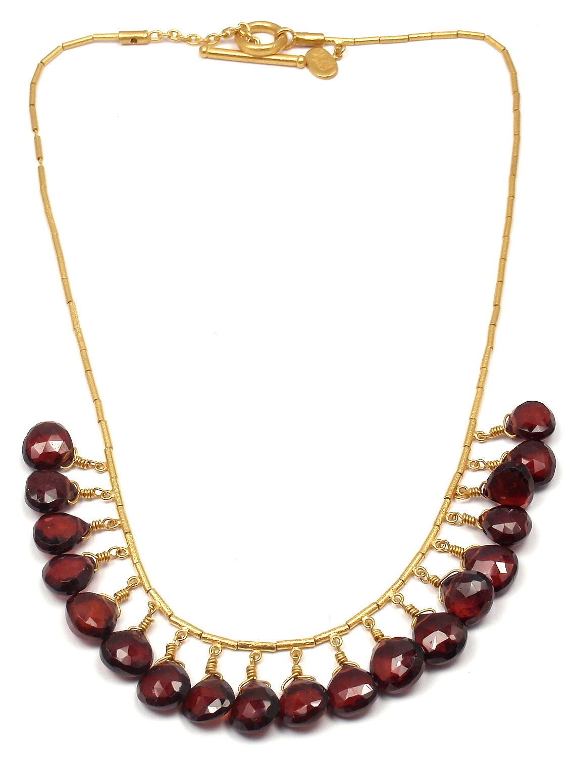Yossi Harari Bamboo Garnet Fringe Yellow Gold Necklace In New Condition In Holland, PA