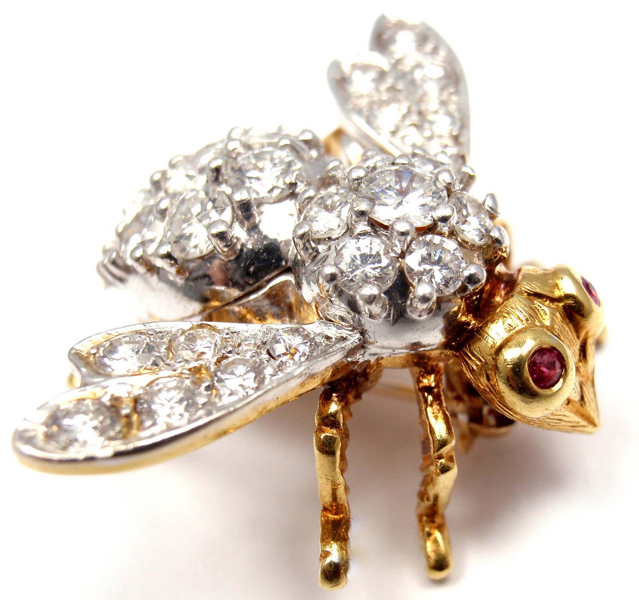 Herbert Rosenthal Ruby Diamond Yellow Gold Bee Pin Brooch In New Condition In Holland, PA