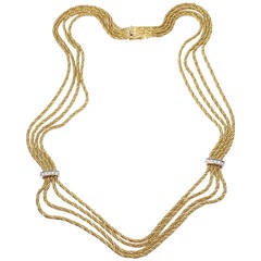 Tiffany & Co. Four Row Diamond Yellow Gold Necklace