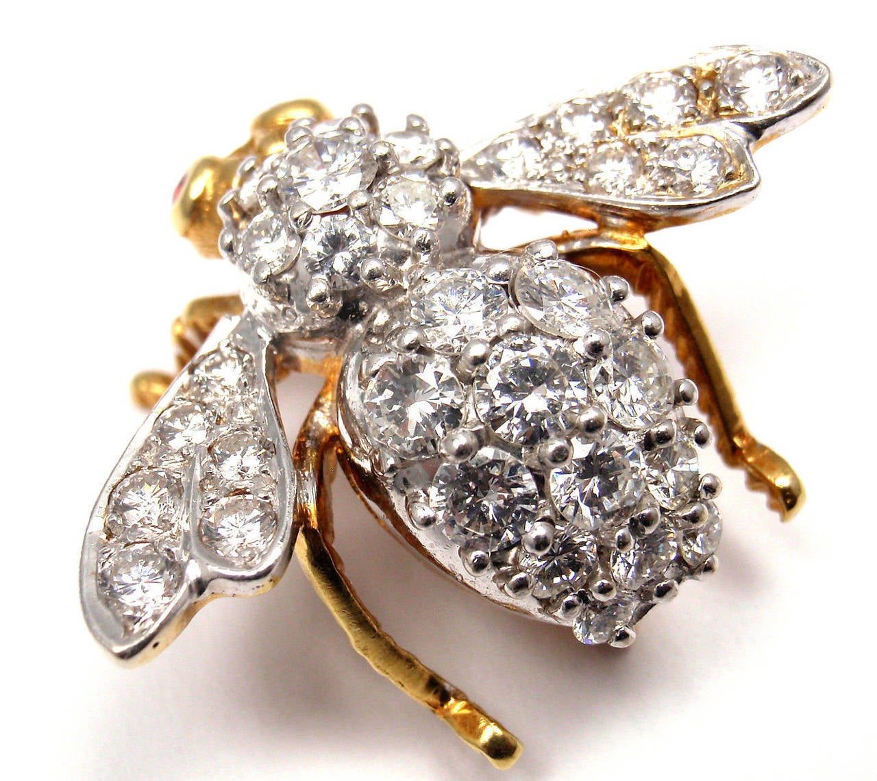 Herbert Rosenthal Ruby Diamond Yellow Gold Bee Pin Brooch 1