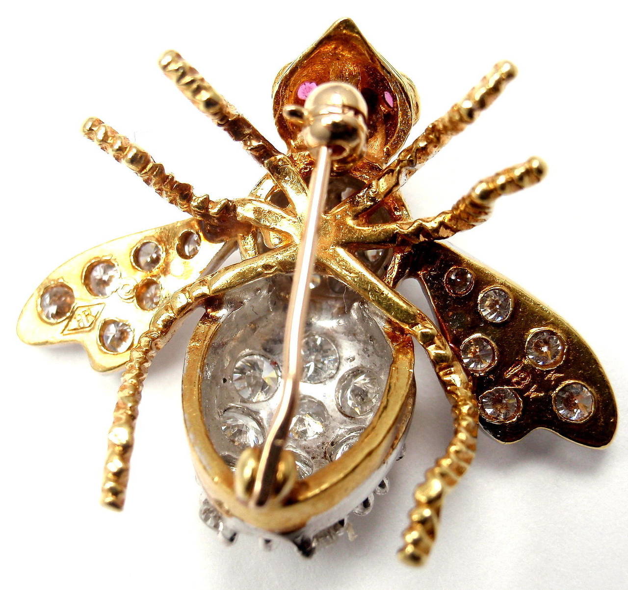 Herbert Rosenthal Ruby Diamond Yellow Gold Bee Pin Brooch 4