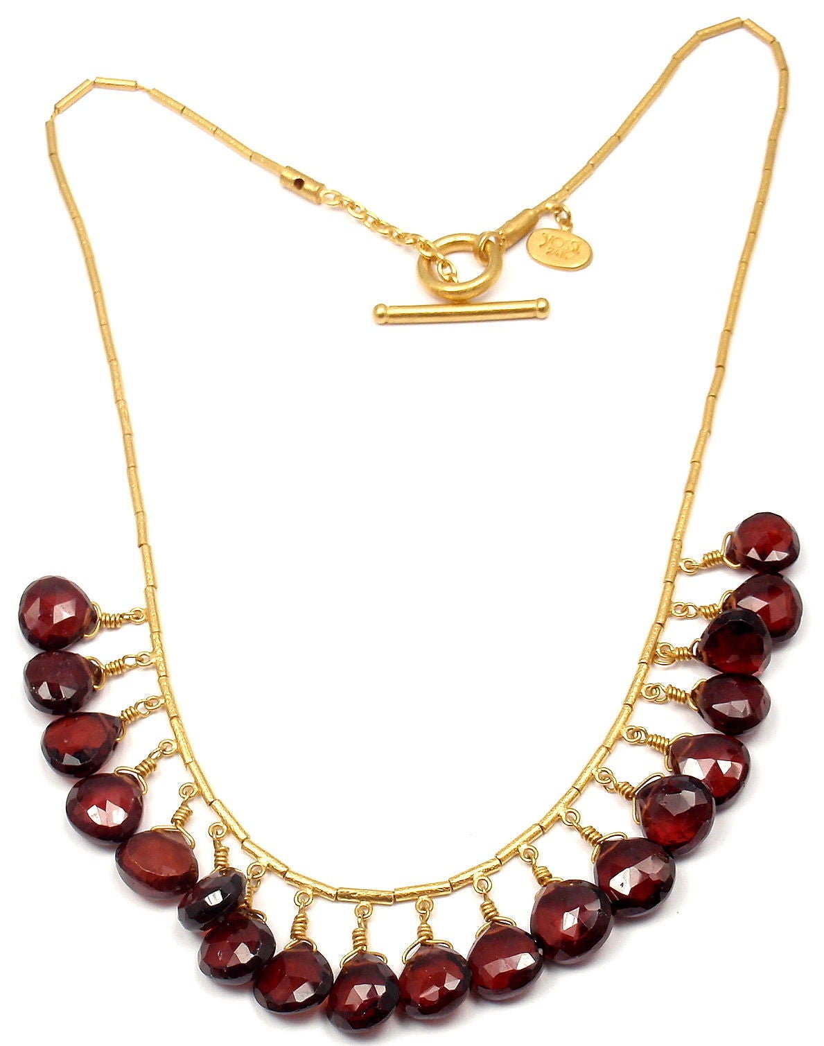 24k Yellow Gold Bamboo Garnet Fringe Necklace by Yossi Harari.
With 19 garnets 10mm each
Details:
Length: 16