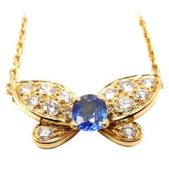 Van Cleef & Arpels Sapphire Diamond Yellow Gold Butterfly Necklace