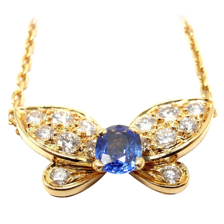 Van Cleef and Arpels Sapphire Diamond Yellow Gold Butterfly Necklace For  Sale at 1stDibs | van cleef butterfly necklace, sapphire butterfly necklace