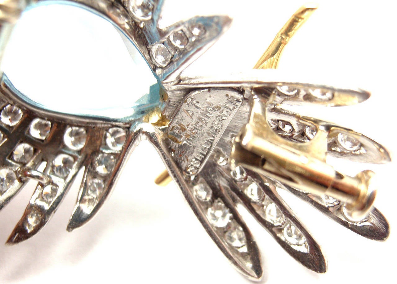 Schlumberger for Tiffany & Co. Phoenix Bird Diamond Aquamarine Platinum Pin In New Condition In Holland, PA