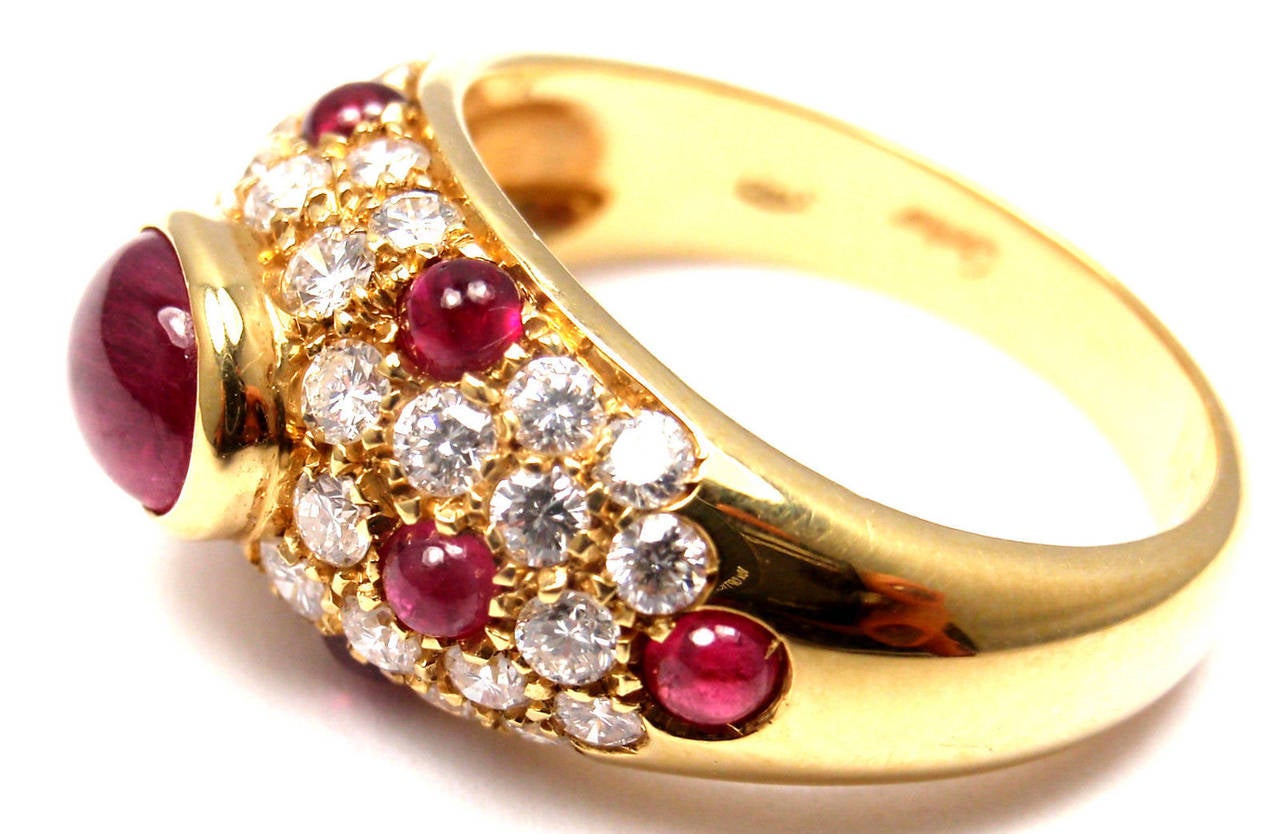 Cartier Panthere Cabochon Ruby Diamond Yellow Gold Ring 1