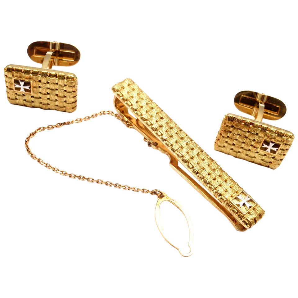 Vacheron Constantin Yellow Gold Platinum Cufflinks Tie Clip Bar Set