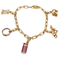 Retro Cartier Diamond Yellow Gold Five Charm Link Bracelet