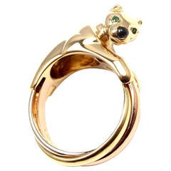 Cartier Onyx Emerald Tri Color Gold Trinity Panther Ring Band