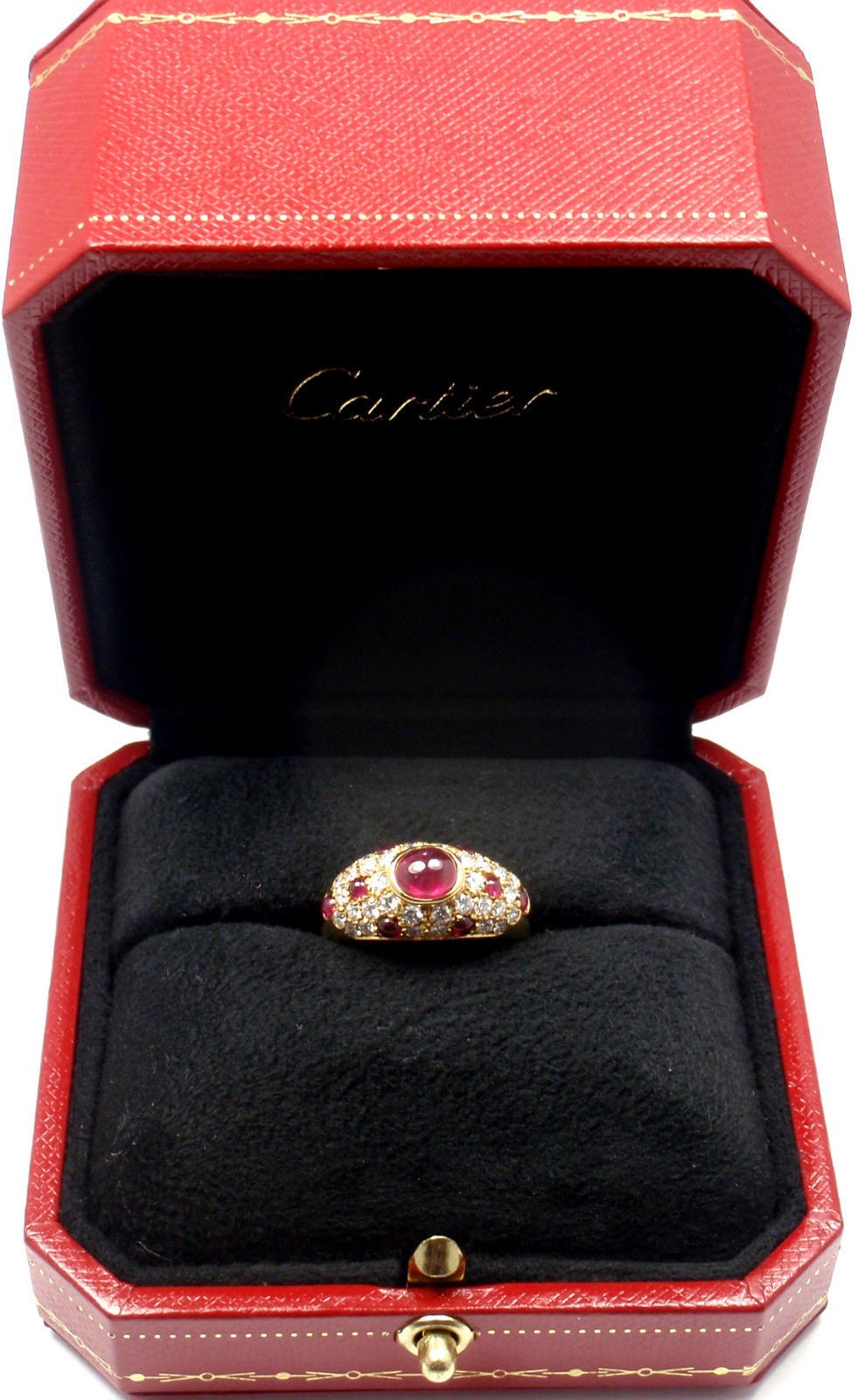 Cartier Panthere Cabochon Ruby Diamond Yellow Gold Ring 2