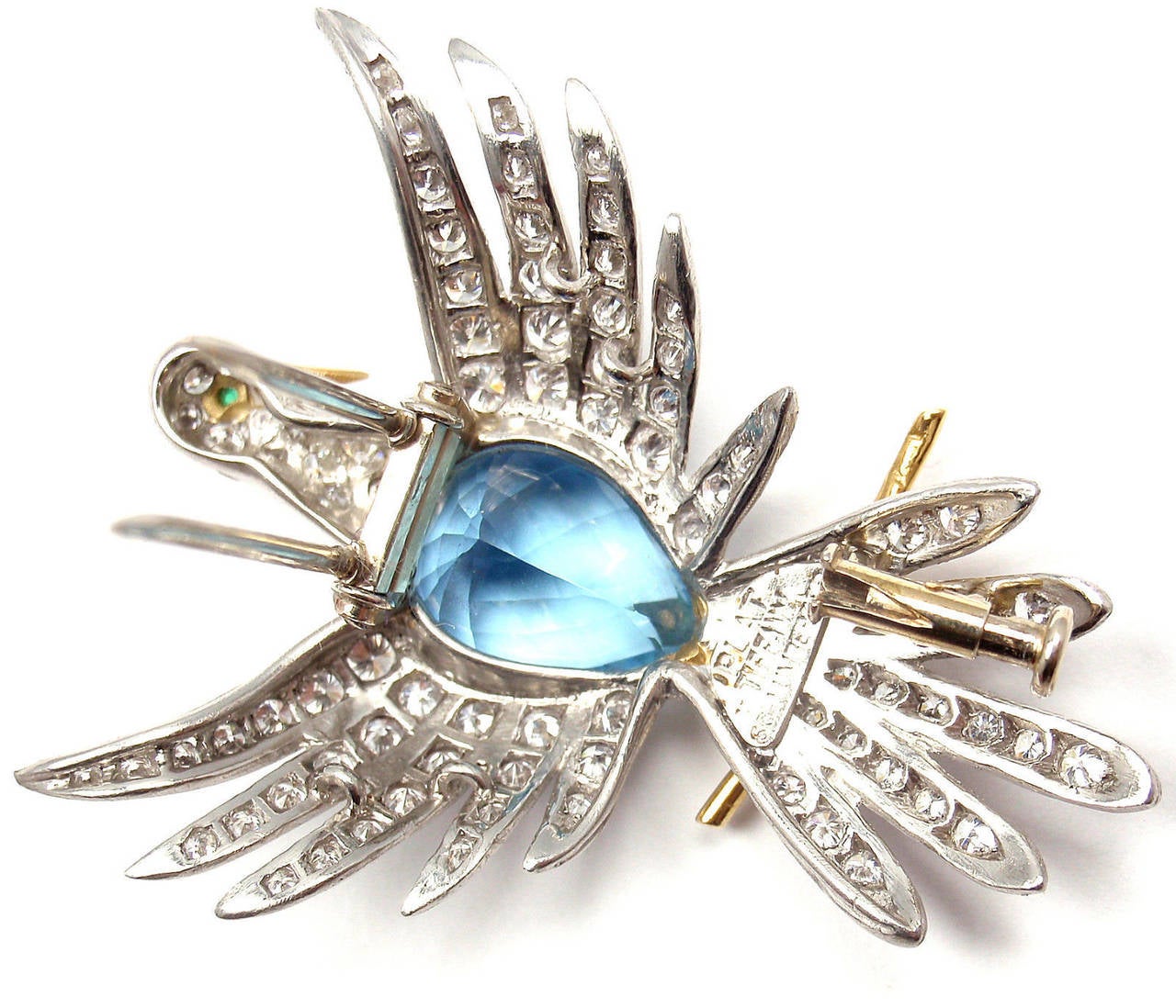 Schlumberger for Tiffany & Co. Phoenix Bird Diamond Aquamarine Platinum Pin 1