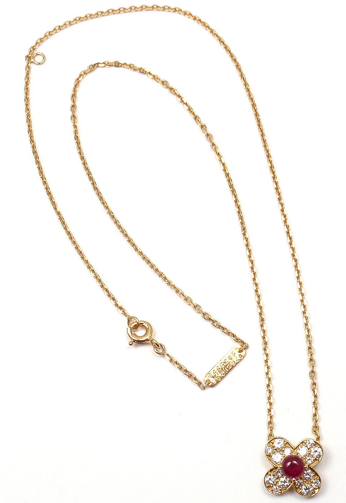 Van Cleef & Arpels Trefle Alhambra Diamond Ruby Clover Yellow Gold Necklace 1
